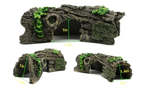 Aquarium Hollow Tree Trunk Decoration-Resin Betta Fish Cave Hide with 3 Entry Holes | Hideout & Resting Decor for Nano Fish,Guppies & Small Fish Tanks|6.6"×3.3"×2.1" - size: xs