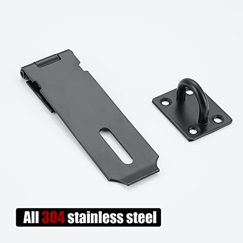 JQK Door Hasp Latch Lock, 5 Inch 304 Stainless Steel Safety Packlock Clasp Thickness 1.9 mm, Matte Black, DL130-PB - size: 5Inch-Black