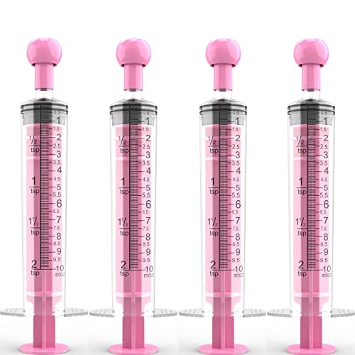 10 Pack 10ml Measurement Syringe with Cap, for Scientific Labs, Liquid Dispensing, Pet and Party Supplies(Pink, Catheter Tip)