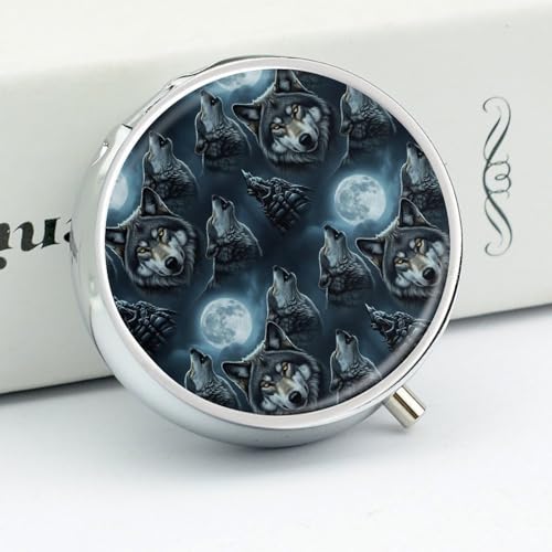Pocket Medicine Case, Full Moon Wolf Round Small Organizer, Waterproof Pill Box for Vitamins, Travel Holder Purse Carry for Commute - color: Style (609)