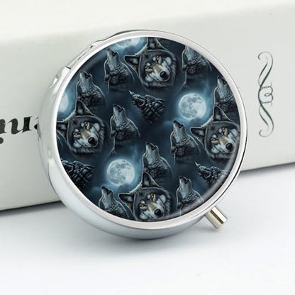 Pocket Medicine Case, Full Moon Wolf Round Small Organizer, Waterproof Pill Box for Vitamins, Travel Holder Purse Carry for Commute - color: Style (609)