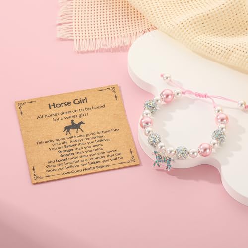 Axolotl/Horse Bracelet Gifts for Girls Kids, Charm Pearl Bead Bracelet Cute Stuff Birthday Jewelry for Daughter Granddaughter Teens - style: Horse-Girl-1
