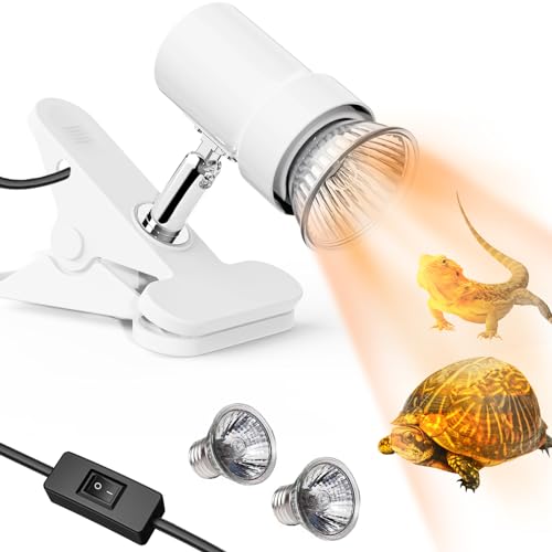 Moonorange Reptile Heat Lamp, Rotatable UVA/UVB Light with 2pcs Basking Bulbs (25W + 35W), Suitable for Turtle, Lizard, Bearded Dragon, Snake, Reptiles (White) - color: A Lamp Kit (White)