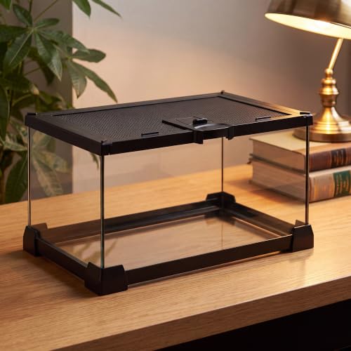 12" x 8" x 6" Small Glass Reptile Terrarium Tank | Top-Opening Mesh Lid with Latch, Fully Assembled Enclosure for Tarantulas, Frog, Isopods and Small Reptiles - size: 12" x 8" x 6"
