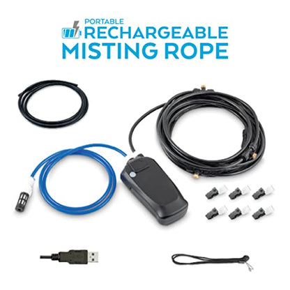 O2COOL Rechargeable 25ft Outdoor Misting Rope with 6 Nozzles for Patio | NO Water Hose or Power Source Needed, For Outside Patio or Reptiles