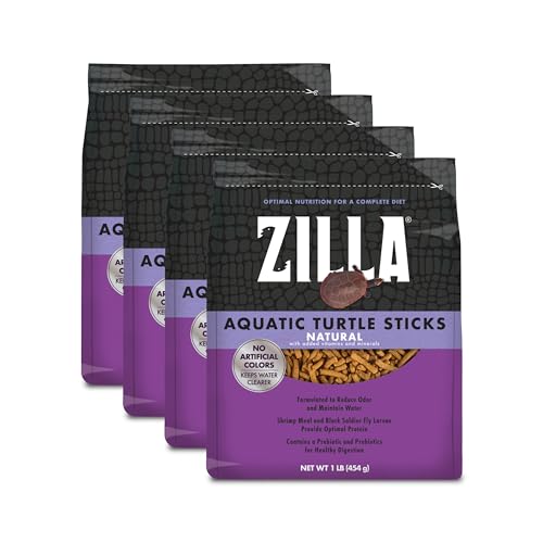Zilla Pet Aquatic Turtle Sticks, Natural with Added Vitamins and Minerals, Nutrient-Rich Floating Food for Turtles, 1 Pound, Pack of 4 - size: 1 Pound (Pack of 4)