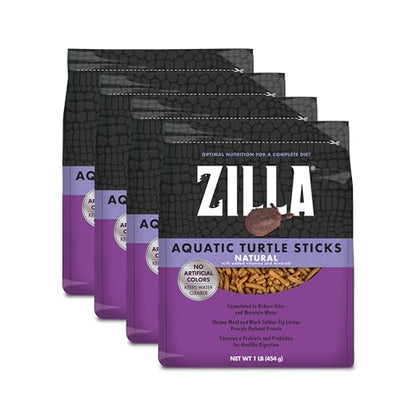 Zilla Pet Aquatic Turtle Sticks, Natural with Added Vitamins and Minerals, Nutrient-Rich Floating Food for Turtles, 1 Pound, Pack of 4 - size: 1 Pound (Pack of 4)