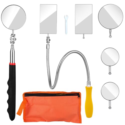 Telescoping Inspection Mirror Set – 360° Viewing for Auto & Home Use | Telescoping Rod & Bendable Rod, 360° Swivel Mirror, Round & Square Heads, 4 Replaceable Mirrors, Storage Bag Included