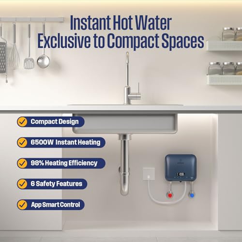 Westinghouse 6.5kW Tankless Water Heater Electric, Low Watt Instant, 240V | Point of Use Water Heater, Under Sink Water Heater Electric, Smart WiFi, Compatible with Alexa & Google Home, Deep Blue - color: Deep Blue 6.5