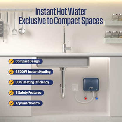 Westinghouse 6.5kW Tankless Water Heater Electric, Low Watt Instant, 240V | Point of Use Water Heater, Under Sink Water Heater Electric, Smart WiFi, Compatible with Alexa & Google Home, Deep Blue - color: Deep Blue 6.5