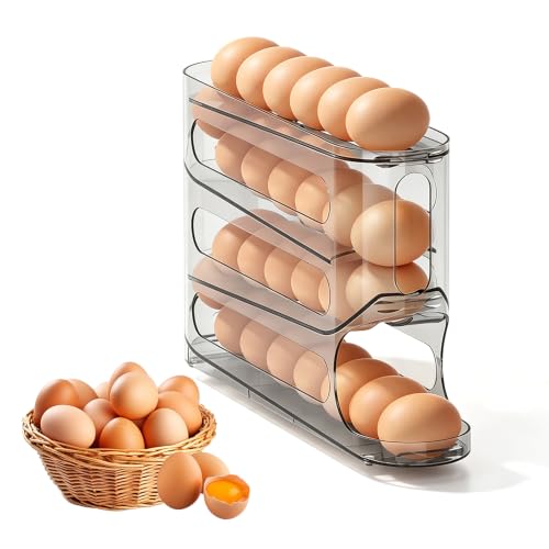 Egg Holder, Sliding Tray Egg Storage Container with Automatic Rolling Design, PP Egg Organizer for Kitchen and Cabinet Storage, Easy for Fresh Egg Organization (Gray) - color: Gray