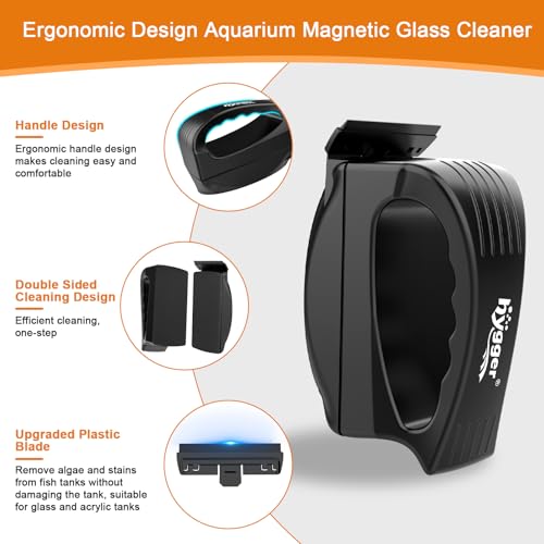 hygger Aquarium Strong Magnetic Glass Cleaner, Professional Fish Tank Algae Magnet Cleaning Tool with Scraper for 0.2-0.24 Inch Thick Glass Freshwater and Saltwater Tank, M