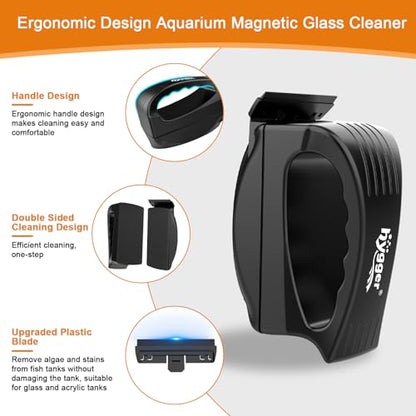 hygger Aquarium Strong Magnetic Glass Cleaner, Professional Fish Tank Algae Magnet Cleaning Tool with Scraper for 0.2-0.24 Inch Thick Glass Freshwater and Saltwater Tank, M