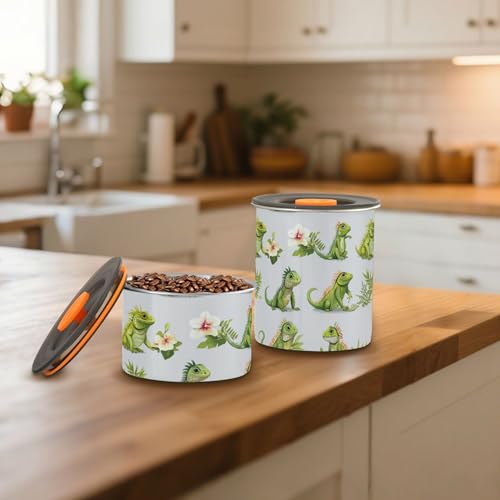 Food Storage Containers With Lids Stainless Steel Storage Containers For Snacks Candy Stackable Push Button Seal Container 30oz Cartoon kawaii-style Green Iguana Reptile Gray