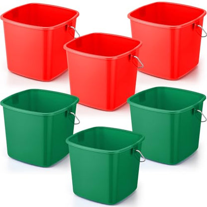 Zhehao 6 Pcs 3 Quart Bucket for Cleaning Small Sanitizer Bucket for Restaurant Square Plastic Pail with Handles for Home, Offices, Commercial Use, Food Service (Red,Green) - color: Red,green
