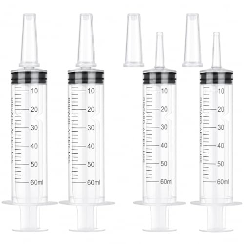 10 Pack 60ml Syringe for Liquid - Large Plastic Syringes Without Needle for Food Thick Liquids and Irrigation Water, Lip Gloss Filling, Measuring ( 10 Pack 60 ml / cc ) - size: 60ml