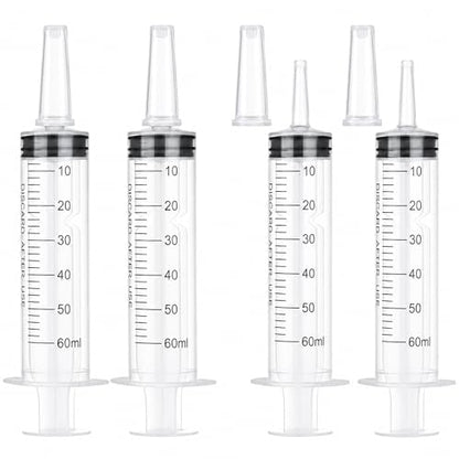 10 Pack 60ml Syringe for Liquid - Large Plastic Syringes Without Needle for Food Thick Liquids and Irrigation Water, Lip Gloss Filling, Measuring ( 10 Pack 60 ml / cc ) - size: 60ml