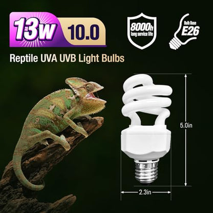 Leoterra 13W 10.0 UVB Bulb – Compact Reptile uvb Light for Bearded Dragon & Green Iguana Hatchlings, Chameleons (Juvenile) & Box Turtles | High Output E26 UVB Lamp(110V) - size: 13w 10.0