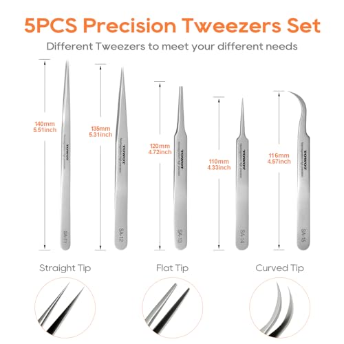 Precision Tweezers, Stainless Steel Pointed Ultrafine Tweezers for Craft, Electronics, Soldering, Experimental Work, Jewelry-Making, Non-Magnetic Industrial Tweezers, by TOWOT - size: 110mm
