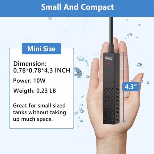 hygger 10W Small Aquarium Heater, Upgraded Ceramic Submersible Fish Tank Heater with 2 Suction Cups, Betta Heater Mini Preset Water Thermostat for up to 3 Gallon Tanks (Preset Temperature 78℉) - size: 10W