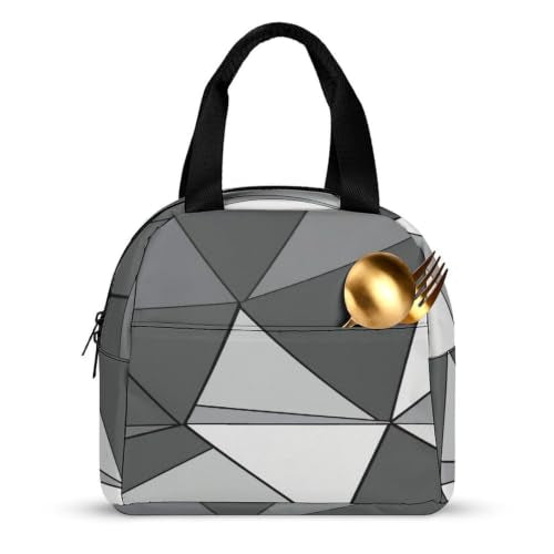 Stylish Geometric Insulated Lunch Bag for Women Men, Large Capacity Thermal Lunch Tote Bag with Handle - color: Stylish Geometric