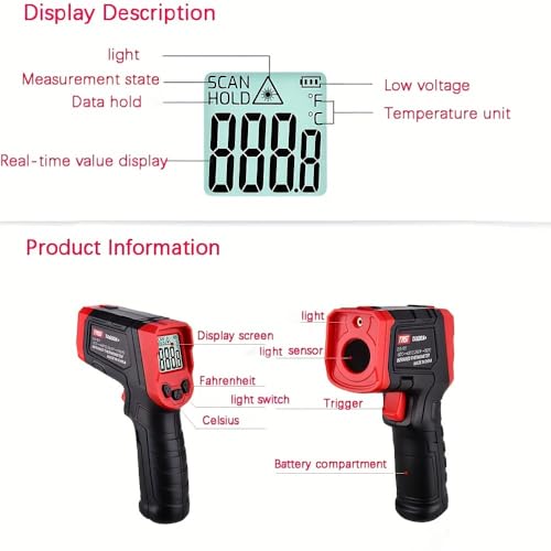 Infrared Thermometer, Digital Laser Temperature Meter -37°F~932°F (-32°C~400°C) IR Temperature Gun (Not for Humans) Ideal for Cooking, Frying, Kitchen, Barbecue, Meat, Sugar, Freezer