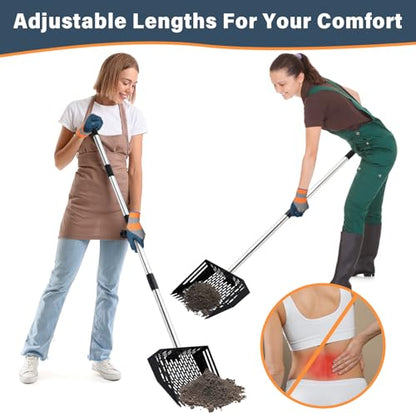 Linidcoud Chicken Poop Scooper, 10 Inch Metal Long Handle Chicken Coop Sand Pooper Scooper & Rake Adjustable Length, Durable Dog Pooper Scooper for Yard Farm Coop Accessories(Black) - color: Black