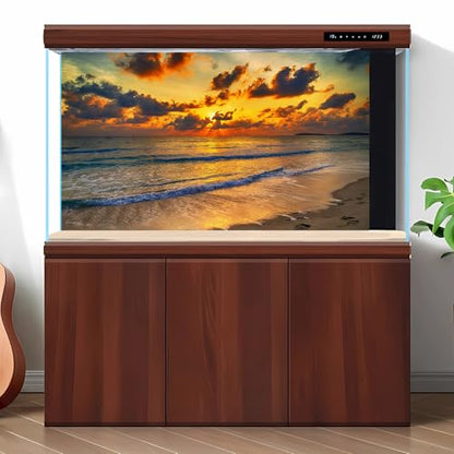 Sunset Tropical Beach Aquarium Background Sunrise Ocean Seashore Fish Tank Background Ocean Seascape Terrarium Backgrounds Sunset Over the Seacoast Sea Waves Sand Reptile Tank Backgrounds 24x12in - color: Dark Brown, size: 24(W)x12(H)inches/ 60(W)*30cm(H)