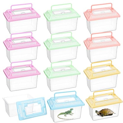 12 Pcs 7"×4.3"x4.3" Plastic Reptile Terrariums Carrier Cage Snake Breeding Box Hatching Container Clear Fish Tank with Ventilated Lid for Spider, Tarantula, Hermit Crab, Lizard, Turtle