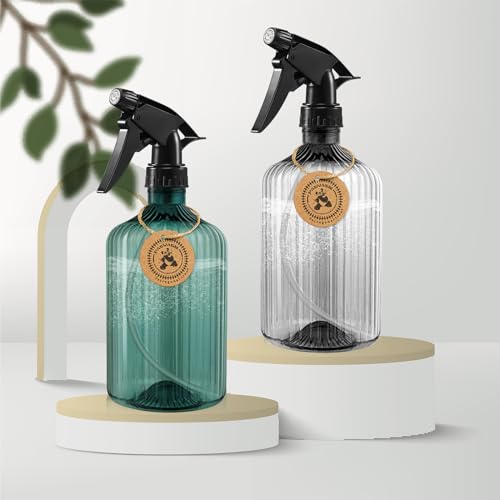 2 Pcs Spray Bottles, 18 oz Empty Water Spray Bottles, Plastic Reusable Adjustable Mist Sprayer Squirt Bottles Containers Refillable for Cleaning Solutions, Gardening, Plants