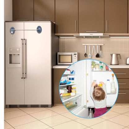 Hotop 4 Pack Cabinet Locks with Keys Refrigerator Fridge Locks Replacement with Steel Wire Self Adhesive Child and Baby Proofing Safety for File Drawers Deep Freezer Doors Latch(Gray) - color: Gray