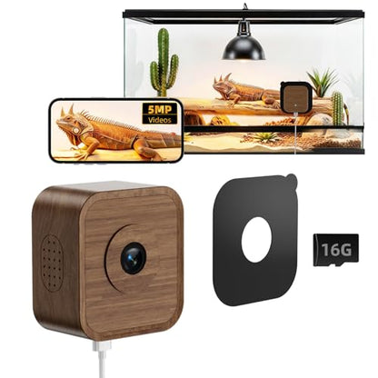 5MP Aquarium & Terrarium & Fish Tank Camera, Time Lapse WiFi Reptile Camera | 120° Anti-Glare Wide Angle Lens, Walnut Wood Case, Motion Detection, Video Playback, Easy Magnetic Mount for Pet Monitoring