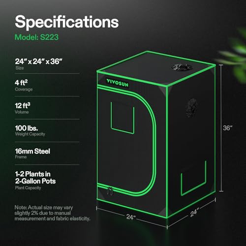 VIVOSUN S223 2x2 Grow Tent 24"x24"x36" Small Mylar Tent for Indoor Plants | Easy View Window & Removable Floor Tray, 100% Reflective Mylar Interior, Sturdy Steel Frame - size: 24"x24"x36"