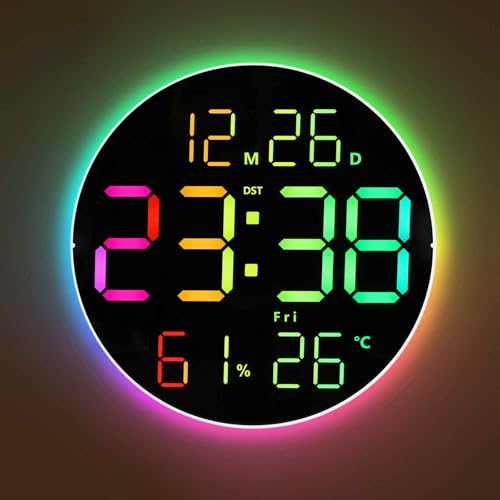 10 Inch Large Digital Wall Clock with 13 Color Changing Remote Control, Date Week Temperature, Auto Brightness Dimmer Big Clock with Night Lights,RGB - color: Rgb