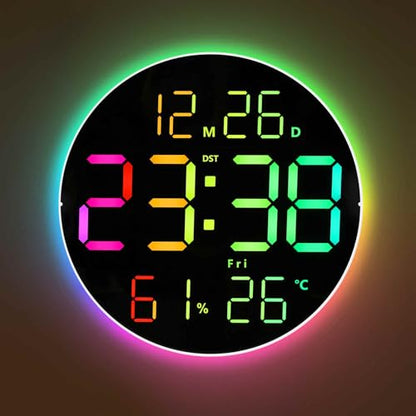 10 Inch Large Digital Wall Clock with 13 Color Changing Remote Control, Date Week Temperature, Auto Brightness Dimmer Big Clock with Night Lights,RGB - color: Rgb