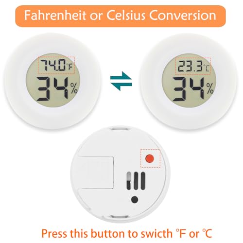 Digital Mini Thermometer Round Hygrometer, 3-Pack, LCD Display, Indoor Temperature Humidity Meter for Greenhouse, Fridge(White)