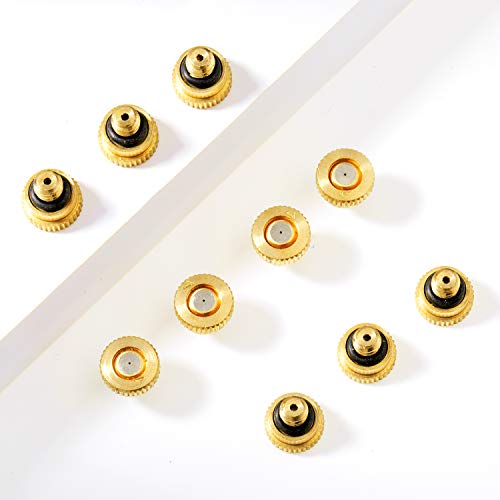 Hotop 40 Pieces Brass Misting Nozzle, Low Pressure Atomizing Mist Nozzle, 10/24 UNC Orifice Replacement Heads for Greenhouse Landscaping and Outdoor Cooling System (0.4 mm)