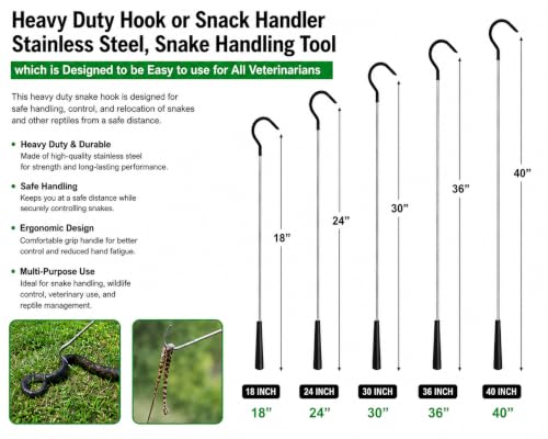 Heavy Duty Hook or Snack Handler Stainless Steel 36" Long Snake Handling Tool. which is Designed to be Easy to use for All Veterinarians. - size: 36 Inch