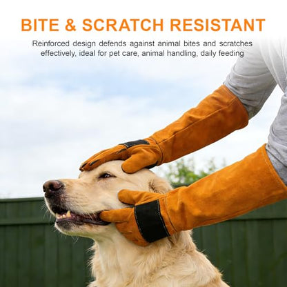 23.6Inches Heat Resistant Welding Gloves, Fire & Heat Proof Fireplace Gloves, Bite & Scratch Resistant, Heavy Duty Leather for Welding/BBQ/Wood Stove/Furnace/Oven/Forge/Animal Handling/Pet Care - size: 23.6 inches