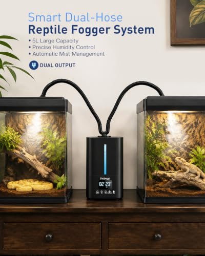 1.32 Gal / 5L Reptile Fogger Humidifier with Dual Hose, Remote Control, Humidity Sensor & Auto Humidity Control, Terrarium Mister for Reptiles, Amphibians, Plants, Grow Tent & Greenhouse