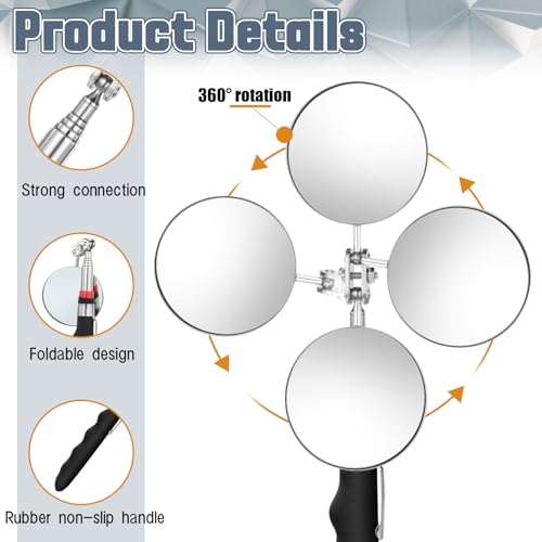 6 Pcs Telescoping Inspection Mirror 360 Rotation Round Inspection Mirrors Flexible Circular Inspection Mirror with Extended Handle for Checking Vehicle Condition