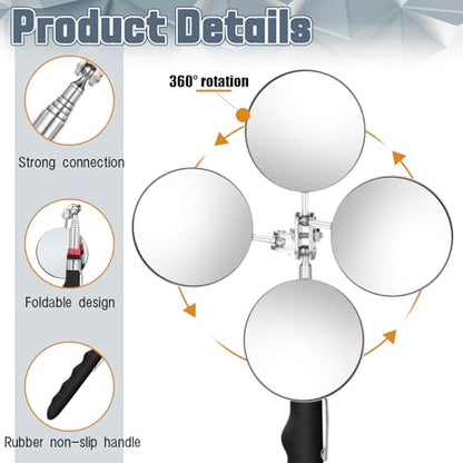 6 Pcs Telescoping Inspection Mirror 360 Rotation Round Inspection Mirrors Flexible Circular Inspection Mirror with Extended Handle for Checking Vehicle Condition
