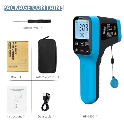 HOLDPEAK Pyrometer D:S=30:1 with Bluetooth, High Temp Infrared Thermometer -58℉~2912℉, Non-Contact Industrial Digital IR Laser Thermometer Gun with Waterproof Touch Button (NOT for Human)