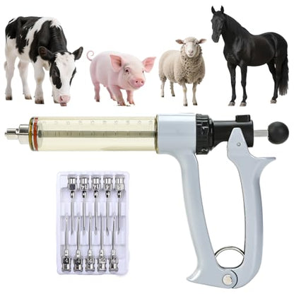 50ml Semi-Auto Repeating Livestock Syringe Gun, 5 Dose Settings | Ergonomic Grip, Clear Barrel & Luer Lock, Vet Injector for Cattle, Horses, Goats, Sheep & Pigs - color: Silver Gray50ML