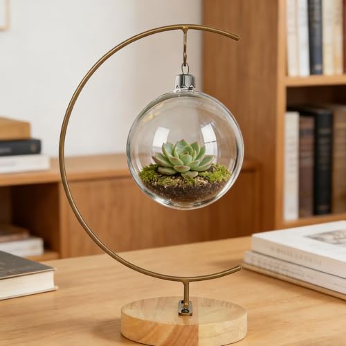 Gold Ornament Display Stand, 11" | Large Iron Pothook Holder, For Glass Globe Terrarium & Air Plants, Witch Ball & Sun Catchers, Elegant Metal Hanging Rack
