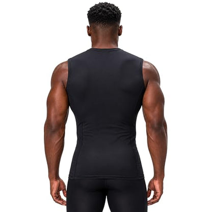 DEVOPS 3 Pack Men's Compression Shirts Sleeveless Tank Top Baselayer | Gym Training, Running, Moisture Wicking, Compression Fit, 4-Way Stretch, UPF 50+, Sleeveless - color: 1# (3 Pack) Black / Black(gray) / White, size: Small