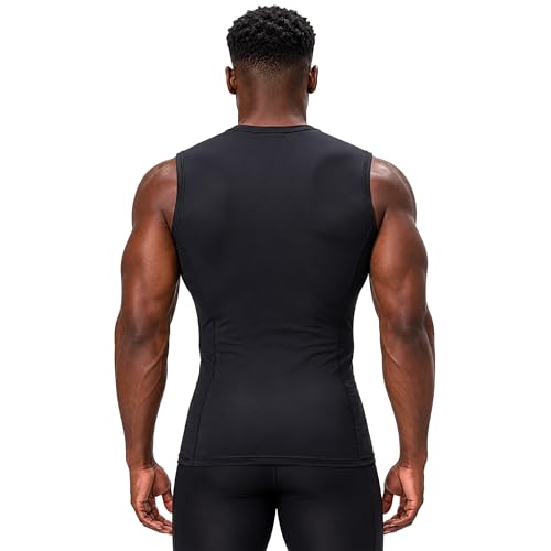 DEVOPS 3 Pack Men's Compression Shirts Sleeveless Tank Top Baselayer | Gym Training, Running, Moisture Wicking, Compression Fit, 4-Way Stretch, UPF 50+, Sleeveless - color: 1# (3 Pack) Black / Black(gray) / White, size: Large