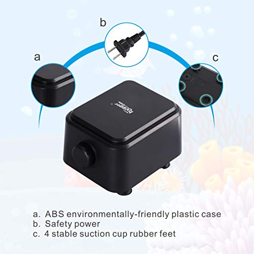 hygger Quiet <30dB Aquarium Air Pump, Adjustable Low Decibel Oxygen Fish Tank Pump 2 Air Outlets Ultra Silent Powerful Aerator Pump with Accessories Max 80GPH/160GPH/255GPH(5W, Up to 150Gallon) - size: 5W, Up to 150Gallon