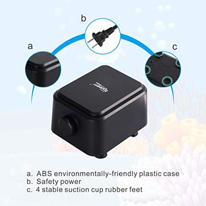 hygger Quiet <30dB Aquarium Air Pump, Adjustable Low Decibel Oxygen Fish Tank Pump 2 Air Outlets Ultra Silent Powerful Aerator Pump with Accessories Max 80GPH/160GPH/255GPH(5W, Up to 150Gallon) - size: 5W, Up to 150Gallon