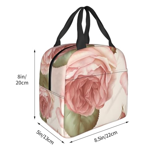 Insulated Lunch Bag Beauty Pink Roses Lunch Box for Women Men Reusable Leakproof Lunch Cooler Bag for Office Picnic - color: Beauty Pink Roses